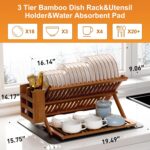 Addreen 3 Tier Foldable Bamboo Dish Drying Rack With Anti Slip Structure Space Saving Kitchen Countertop Organizer - Image 2