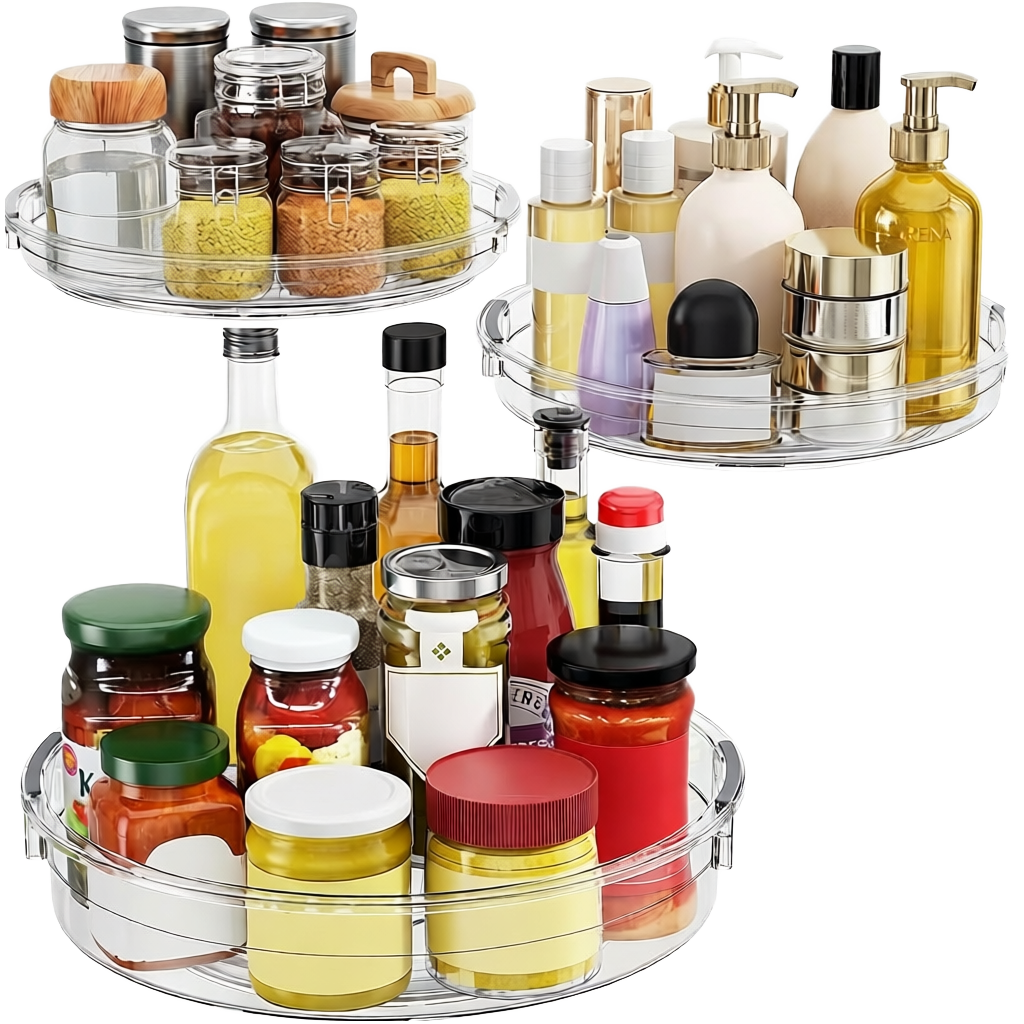 Addreen 360 Degree Full Rotating Freestanding Food Grade Plastic Lazy Susan Spice Organizer01 Addreen 360 Degree Full Rotating Freestanding Food Grade Plastic Lazy Susan Spice Organizer - Image 1