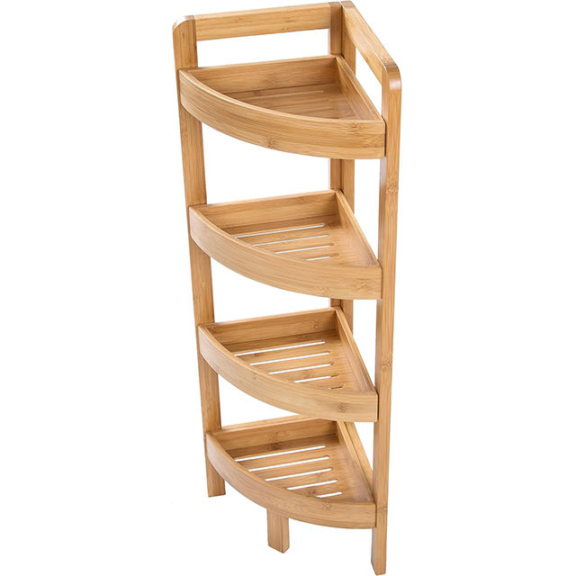 Addreen 4-Tier Bamboo Corner Storage Shelf Standing Type for Bathroom or Kitchen Dinnerware Sundries Cleaning Tools Holder - Image 1