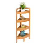 Addreen 4-Tier Bamboo Corner Storage Shelf Standing Type for Bathroom or Kitchen Dinnerware Sundries Cleaning Tools Holder - Image 3