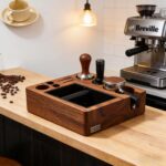 Addreen 58mm Espresso Tamping Station with Knock Box | Wooden Barista Workstation for Breville Machines