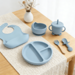 Addreen 8Pcs Silicone Baby Feeding Set Food Grade Silicone Suction Plate Bowl Bib Spoon Fork - Image 3