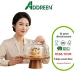 Addreen Acacia Wooden Cake Stand With Glass Dome 11 Inch Versatile Dessert Holder With Strong Magnetic Pedestal