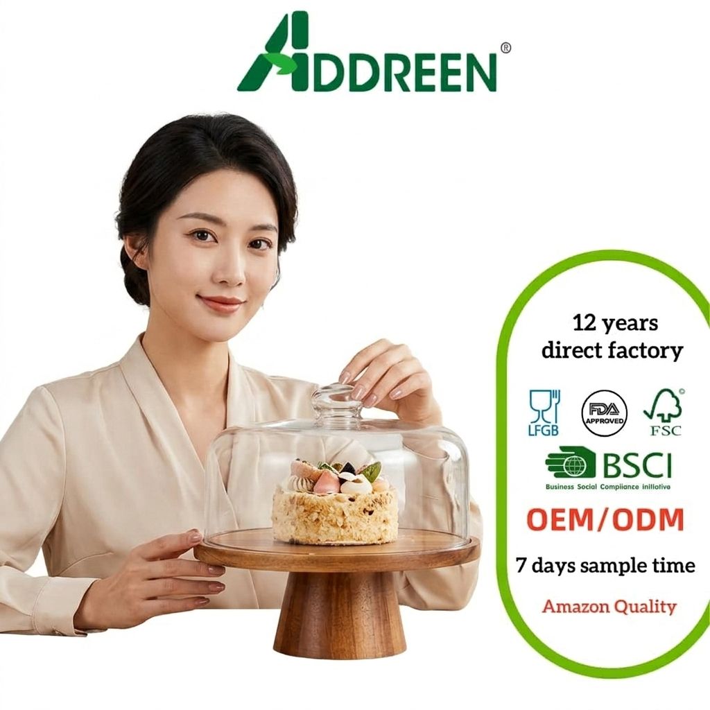 Addreen Acacia Wooden Cake Stand With Glass Dome 11 Inch Versatile Dessert Holder With Strong Magnetic Pedestal01 Addreen Acacia Wooden Cake Stand With Glass Dome 11 Inch Versatile Dessert Holder With Strong Magnetic Pedestal - Image 1