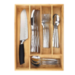 Addreen Adjustable Bamboo Cutlery Tray Classic Rectangle Expandable Drawer Portable Multifunction Kitchen Utensil Storage