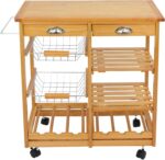 Addreen BKC001 Multifunctional Modern Bamboo Kitchen Cart Wheels Towel Rack Two Drawers Natural Color Customizable Logo OEM/ODM