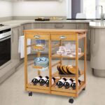 Addreen BKC001 Multifunctional Modern Bamboo Kitchen Cart Wheels Towel Rack Two Drawers Natural Color Customizable Logo OEM/ODM - Image 3