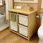 Addreen Bamboo 2-Section Laundry Storage Shelf with Removable Fabric Bags Bathroom Dirty Clothes Organizer Shelf - Image 2