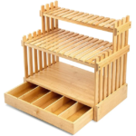Addreen Bamboo 3-Tier Countertop Spice Rack Organizer with 5 Compartment Drawer Dividers for Kitchen Utensils & Cutlery Storage - Image 2