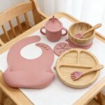 Addreen Bamboo Baby Feeding Set with Strong Suction Cup, Eco-Friendly Toddler Tableware