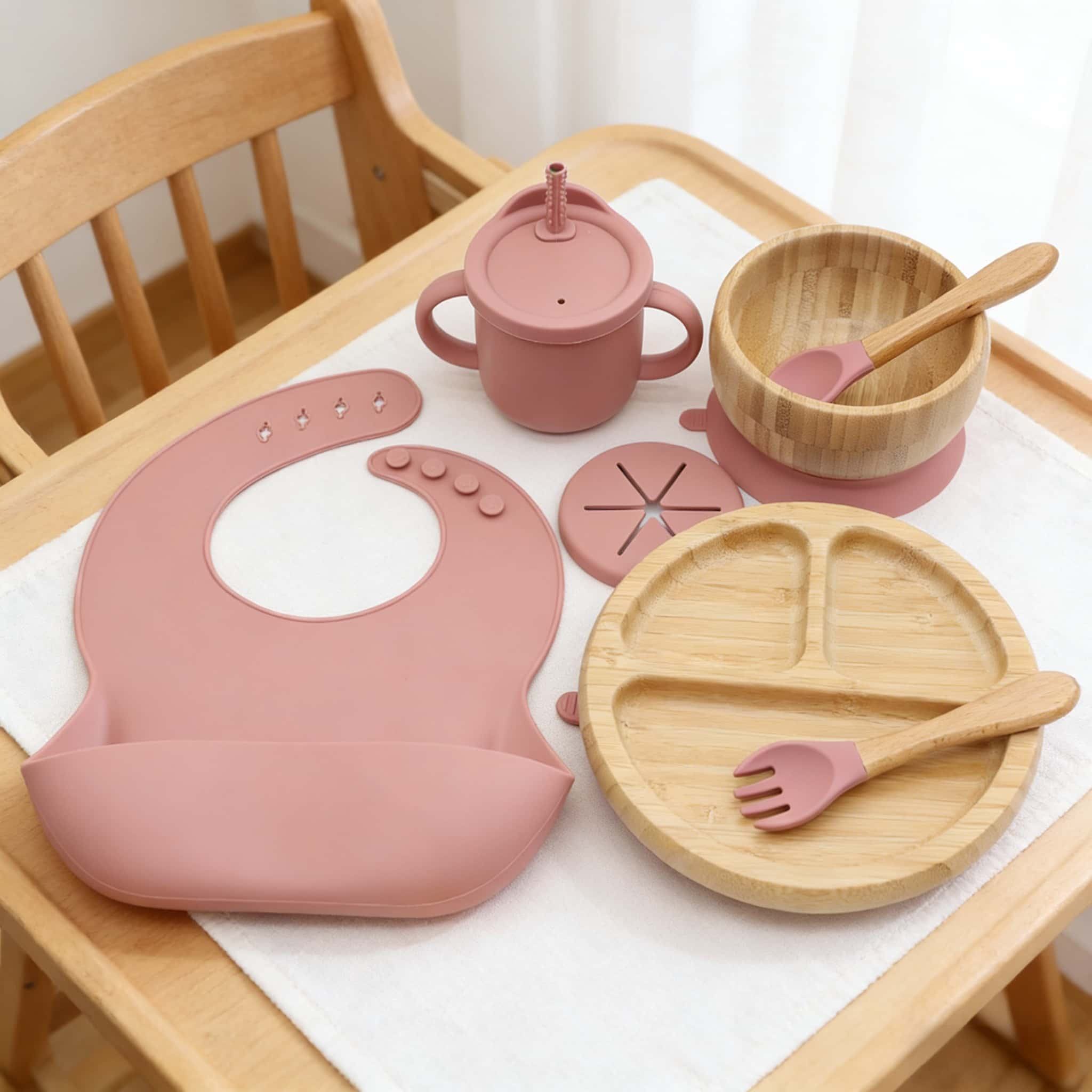 Addreen Bamboo Baby Feeding Set with Strong Suction Cup, Eco-Friendly Toddler Tableware01 Addreen Bamboo Baby Feeding Set with Strong Suction Cup, Eco-Friendly Toddler Tableware - Image 1