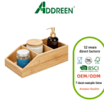 Addreen Bamboo Bathroom Storage Box 3 Compartments Countertop Organizer for Kitchen Living Room Makeup Sundries