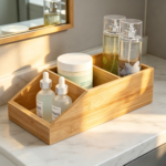 Addreen Bamboo Bathroom Storage Box 3 Compartments Countertop Organizer for Kitchen Living Room Makeup Sundries - Image 2