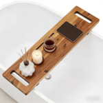 Addreen Bamboo Bathtub Caddy Expandable - Non-Slip Wooden Bath Tray with Wine & Tablet Holder for Spa - Image 3