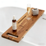 Addreen Bamboo Bathtub Caddy Expandable - Non-Slip Wooden Bath Tray with Wine & Tablet Holder for Spa - Image 2