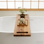 Addreen Bamboo Bathtub Caddy Expandable - Non-Slip Wooden Bath Tray with Wine & Tablet Holder for Spa