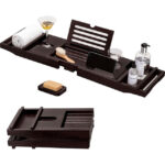 Addreen Bamboo Bathtub Caddy Tray Foldable Bath Table Wine Glass Holder Expandable Wooden Bathroom Accessories Bathroom Sets