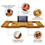 Addreen Bamboo Bathtub Caddy Tray for Luxury Bathroom Waterproof Expandable Bath Table Over Tub With Wine Book Free Soap Holder - Image 3
