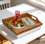 Addreen Bamboo Bed Tray Breakfast Meal Serving Tray with Handle Lap Desk for Living Room Use with Detachable Cushion