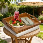 Addreen Bamboo Bed Tray Breakfast Meal Serving Tray with Handle Lap Desk for Living Room Use with Detachable Cushion - Image 2