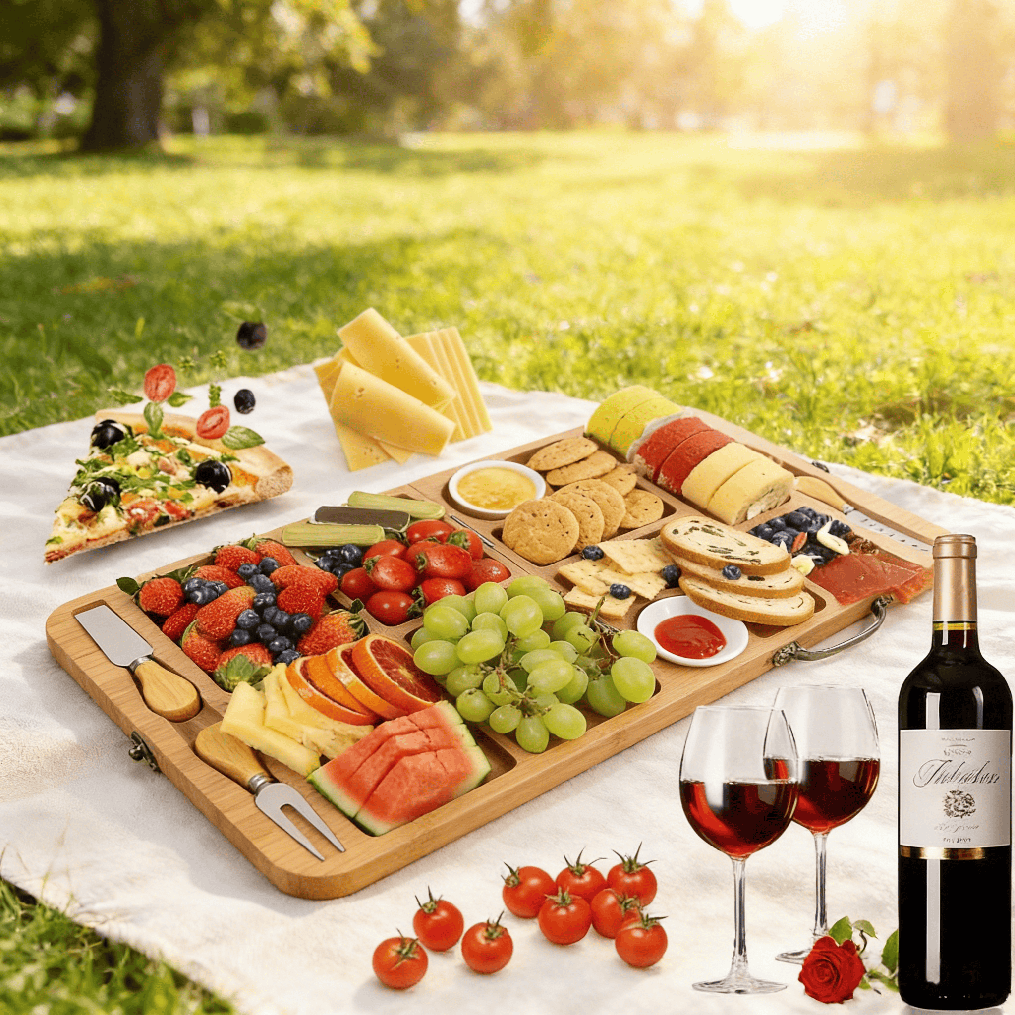 Addreen Bamboo Cheese Board Folding Cheese Board Portable Cheese Board Set with 4 Knives, Foldable Charcuterie Platter01 Addreen Bamboo Cheese Board Folding Cheese Board Portable Cheese Board Set with 4 Knives, Foldable Charcuterie Platter - Image 1