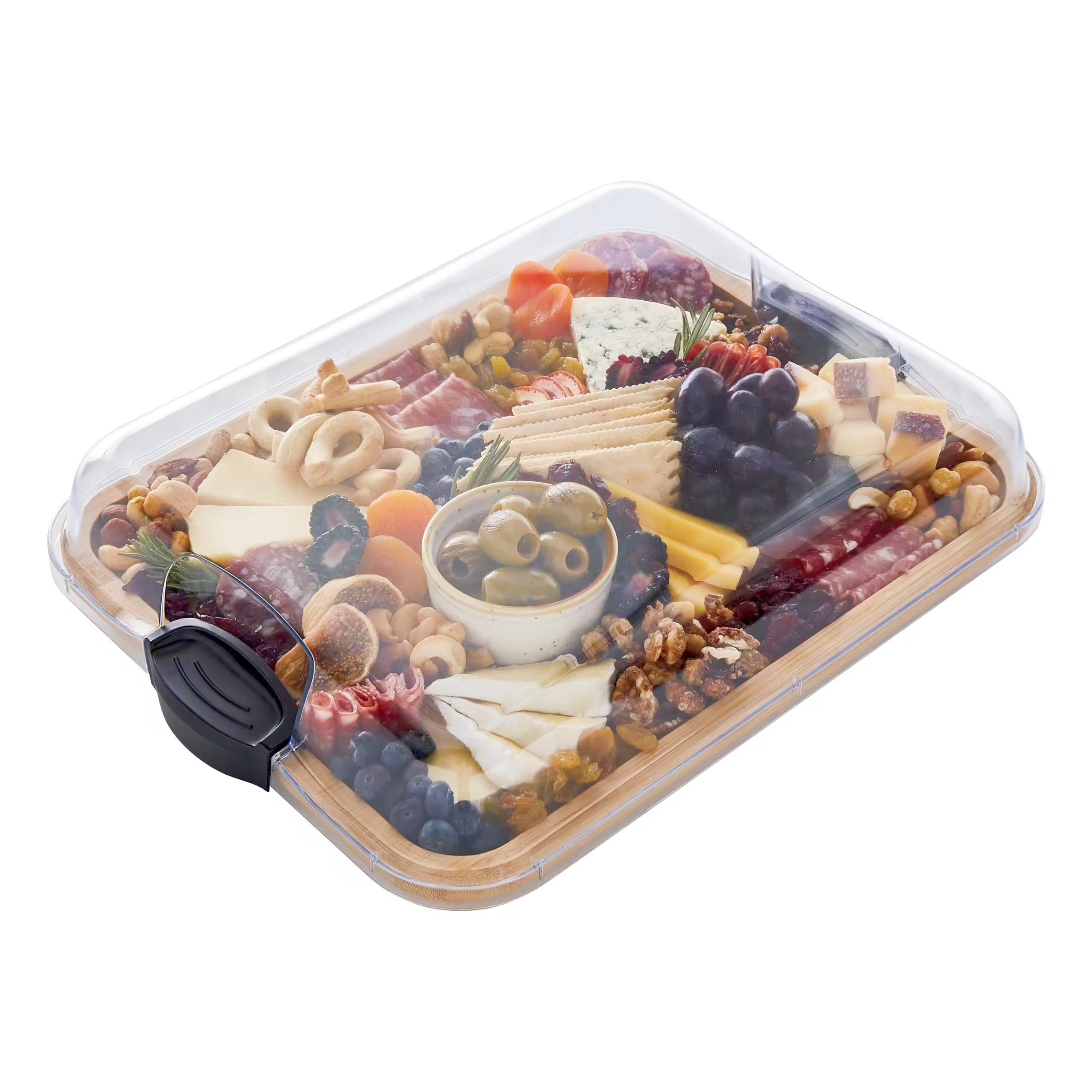 Addreen Bamboo Cutting Board With Compartments and Clear Locking Lid for Charcuterie Snacks Bamboo Serving Tray With Lid01 Addreen Bamboo Cutting Board With Compartments and Clear Locking Lid for Charcuterie Snacks Bamboo Serving Tray With Lid - Image 1
