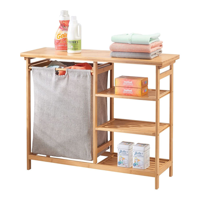 Addreen Bamboo Freestanding Foldable Laundry Hamper Table Storage Shelves for Organizing Detergent and Folding Clothes01 Addreen Bamboo Freestanding Foldable Laundry Hamper Table Storage Shelves for Organizing Detergent and Folding Clothes - Image 1