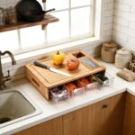 Addreen Bamboo Kitchen Cutting Board with Storage Drawers & Built-in Grater Multifunctional Chopping Board