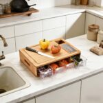 Addreen Bamboo Kitchen Cutting Board with Storage Drawers & Built-in Grater Multifunctional Chopping Board - Image 2