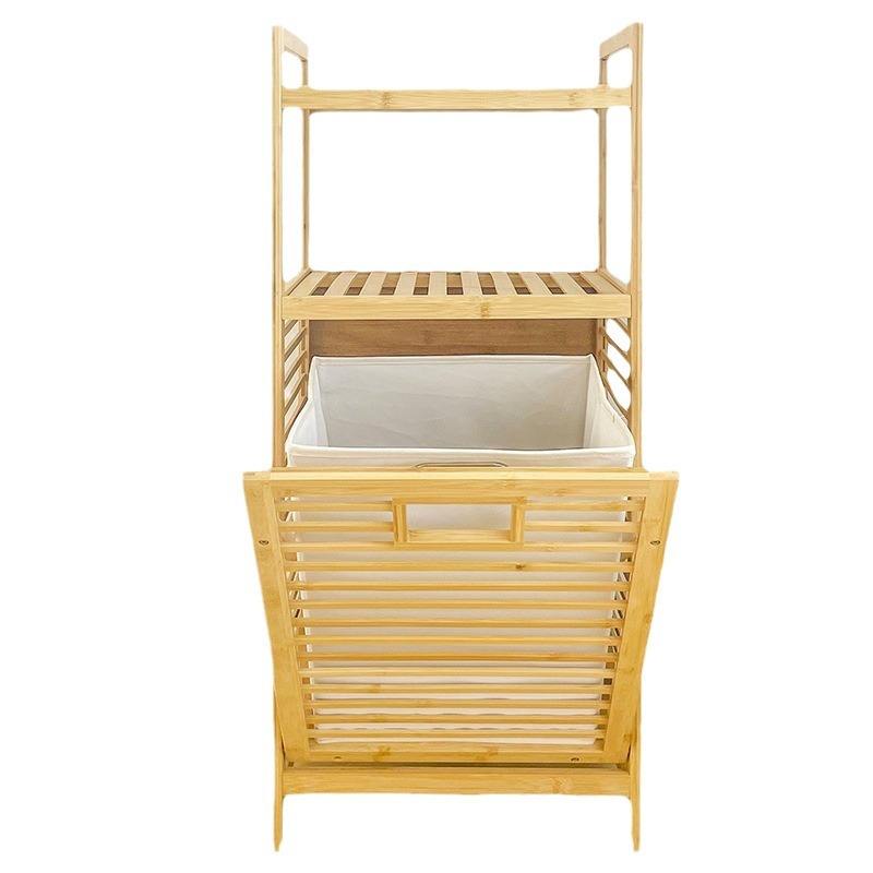 Addreen Bamboo Laundry Hamper Tilt-Out Fabric and Canvas Storage Basket With Handles Collapsible Design for Home Use01 Addreen Bamboo Laundry Hamper Tilt-Out Fabric and Canvas Storage Basket With Handles Collapsible Design for Home Use - Image 1