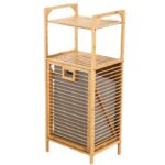 Addreen Bamboo Laundry Hamper Tilt-Out Fabric and Canvas Storage Basket With Handles Collapsible Design for Home Use - Image 3