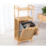 Addreen Bamboo Laundry Hamper Tilt-Out Fabric and Canvas Storage Basket With Handles Collapsible Design for Home Use - Image 2