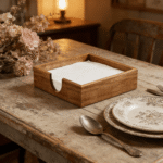 Addreen Bamboo Napkin Holder Square Wooden Napkin Tissue Paper Holder Counter Top Napkin Rack for Kitchen Dining Restaurant - Image 2