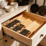Addreen Bamboo Spice Drawer Organizer - Expandable 4 Tier Spice Rack