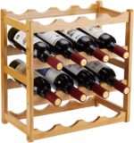 Addreen Bamboo Wine Rack Sturdy and Durable Countertop Wine Storage Cabinet Shelf for Pantry - 4 Tiers 16 Bottle Wine Rack