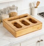 Addreen Bamboo Ziplock Bag Organizer Kitchen Drawer Organizer Food Storage Bag Holder