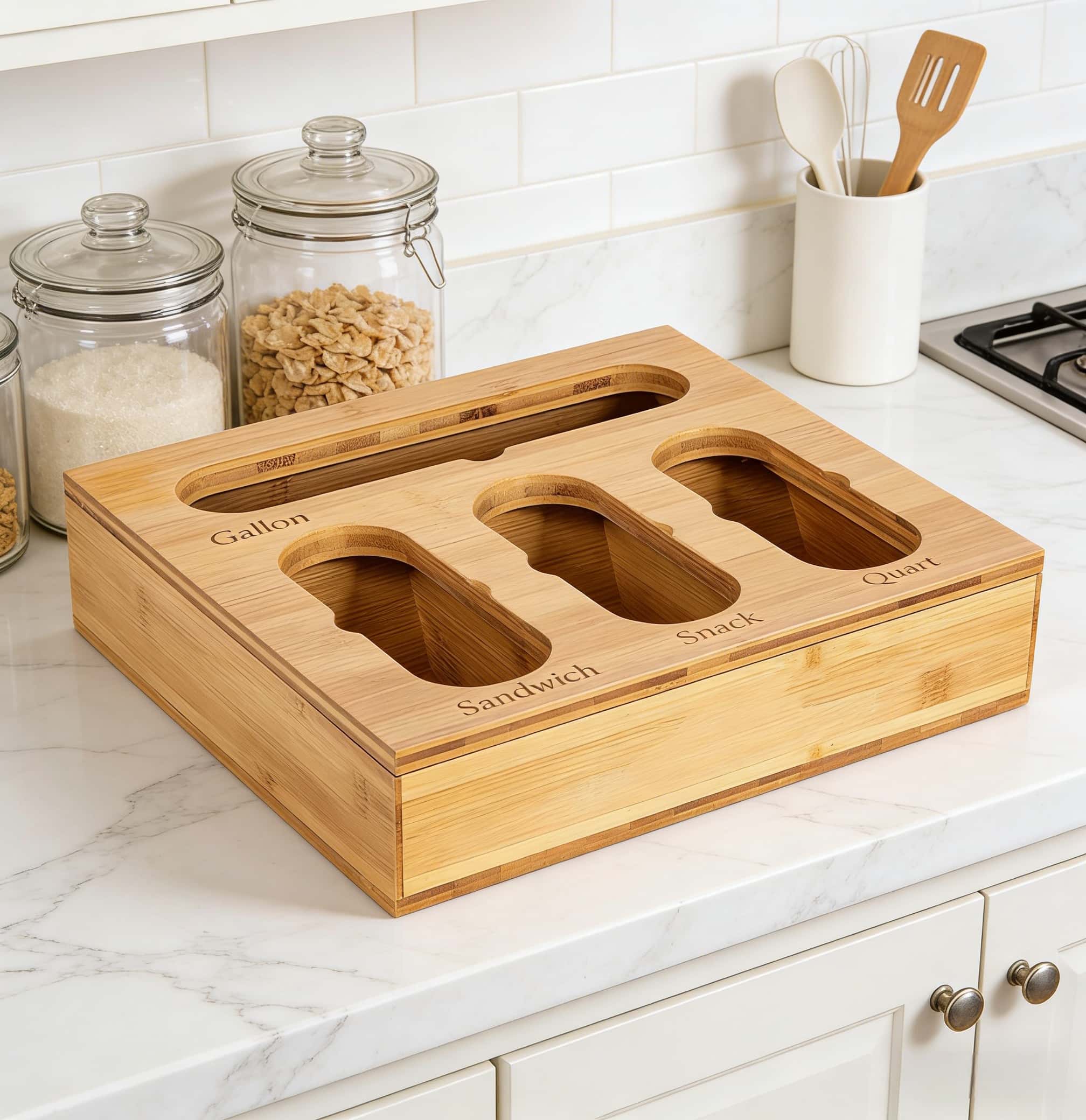 Addreen Bamboo Ziplock Bag Organizer Kitchen Drawer Organizer Food Storage Bag Holder01 Addreen Bamboo Ziplock Bag Organizer Kitchen Drawer Organizer Food Storage Bag Holder - Image 1