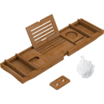 Addreen Best Selling Bamboo Wood Eco-Friendly Bath Trays Premium Two-Piece Bathroom Sets Reading Rack Bathtub Caddy