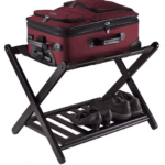 Addreen Black Folding Hotel Luggage Rack Wood Suitcase Stand Bamboo Luggage Rack