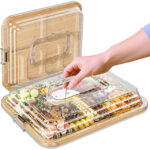Addreen Charcuterie Chopping Block Clear Locking Lid Handle Portable 6 Compartments Bamboo Cheese Board 1.5cm Thick Customizable