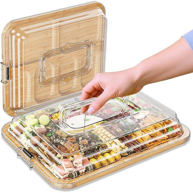 Addreen Charcuterie Chopping Block Clear Locking Lid Handle Portable 6 Compartments Bamboo Cheese Board 1.5cm Thick Customizable01 Addreen Charcuterie Chopping Block Clear Locking Lid Handle Portable 6 Compartments Bamboo Cheese Board 1.5cm Thick Customizable - Image 1