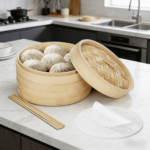 Addreen Chinese Bamboo Cookware Set Corn Steamer Food Steamer Basket for Steam Cooking with Lid, Paper Liners and Chopsticks - Image 2