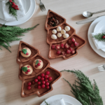 Addreen Christmas Tree Shaped Solid Wood Serving Tray 3 Compartment Eco-Friendly Polished Dessert Plate Disposable Tableware
