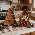 Addreen Christmas Tree Shaped Solid Wood Serving Tray 3 Compartment Eco-Friendly Polished Dessert Plate Disposable Tableware - Image 2