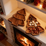 Addreen Christmas Tree Shaped Solid Wood Serving Tray 3 Compartment Eco-Friendly Polished Dessert Plate Disposable Tableware - Image 3