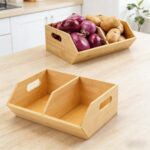 Addreen Classic Style Bamboo Storage Boxes & Bins Stackable Wooden Fruit Vegetable Snacks Storage - Image 2