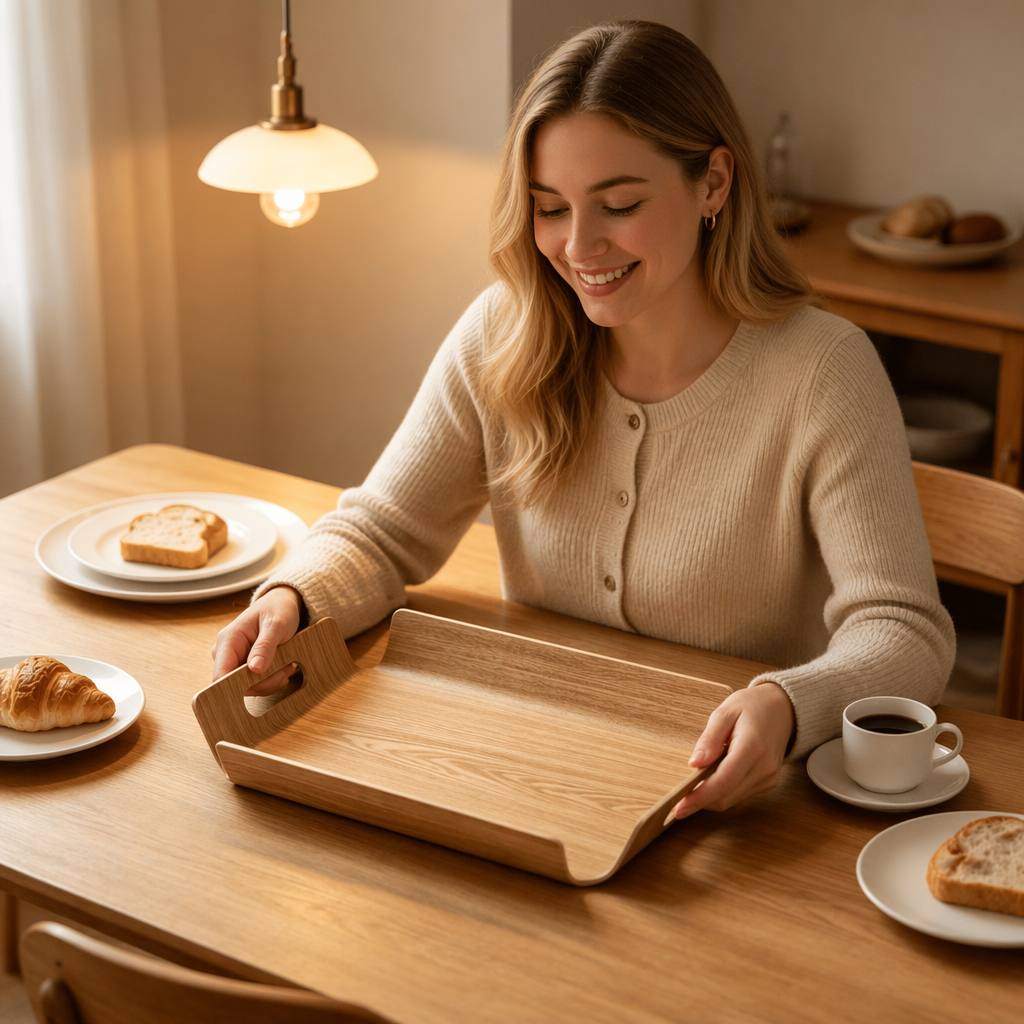 Addreen Curved Wood Willow Walnut Plywood Tray Bamboo Serving Tray With Handle for Dinner Plates Bakery Bathroom Living Room0 Addreen Curved Wood Willow Walnut Plywood Tray Bamboo Serving Tray With Handle for Dinner Plates Bakery Bathroom Living Room - Image 1