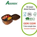 Addreen Custom Logo Double Layer Wooden Bento Box, Japanese Style Eco Friendly Lunch Box with Bamboo Wood Lid