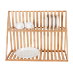 Addreen Custom Natural Bamboo Dish Drying Display Rack Wall Mount Wooden Bamboo Bowl Plate Drying Hanger