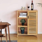 Addreen Custom Wholesale 3 Layers Bamboo Storage Cabinet With Sliding Doors Large Storage Space Bamboo Open Shelf
